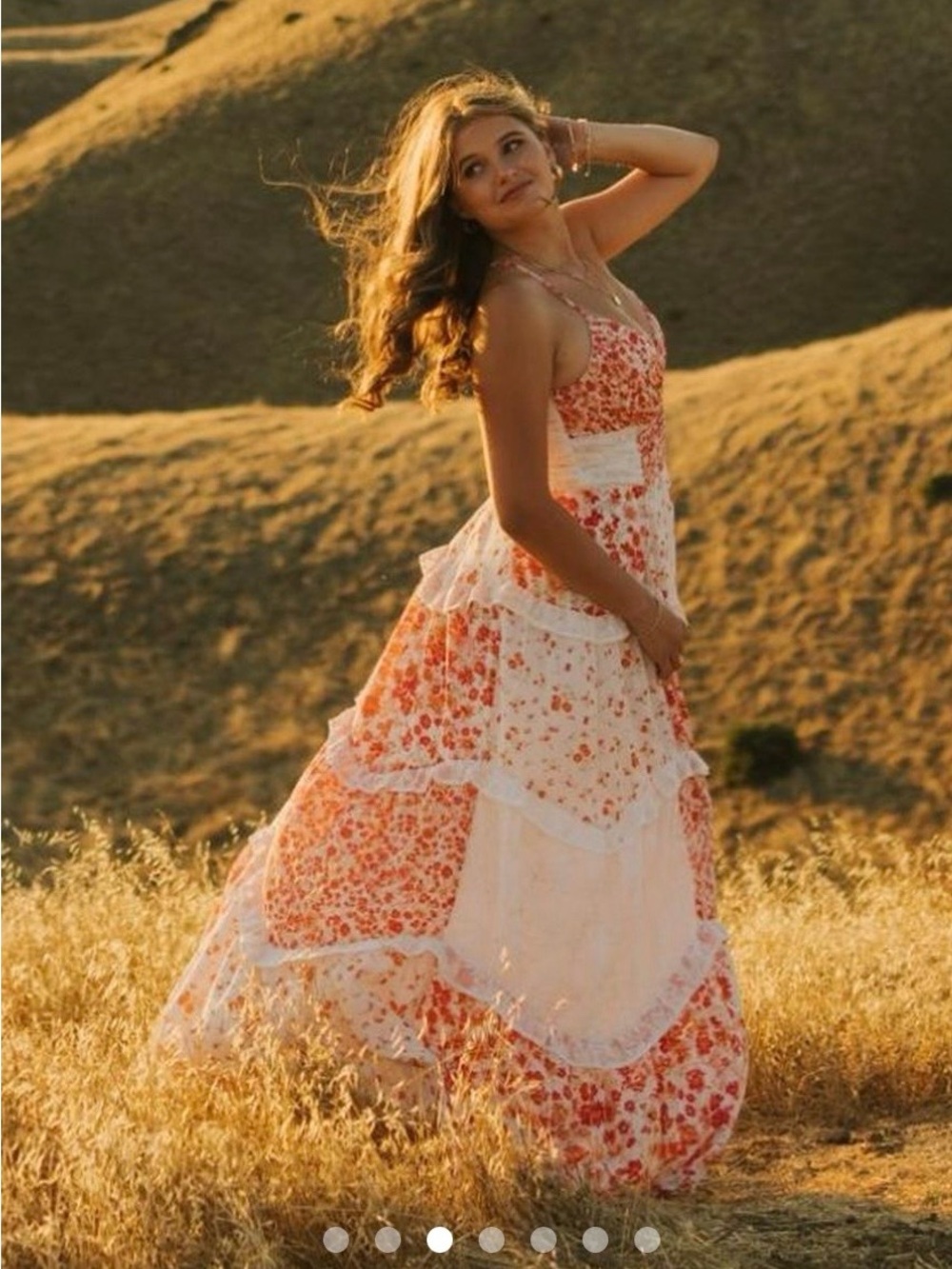 Altar'd State White Maxi Dress with Red Floral Print